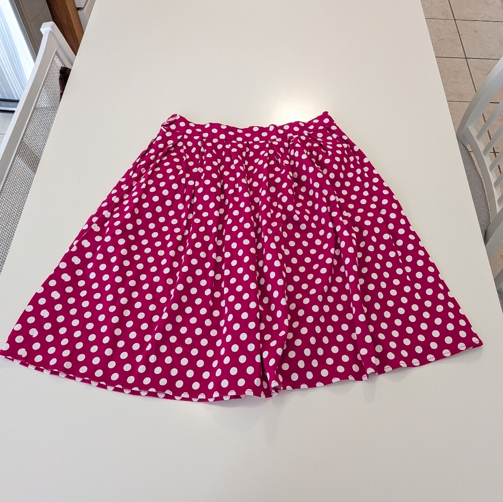 Grace Karin Pink Polka Dot Pleated A-Line Skirt Retro Rockabilly Magenta Large - Picture 3 of 7